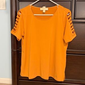 Michael Kors mustard yellow short sleeve shirt top blouse size large